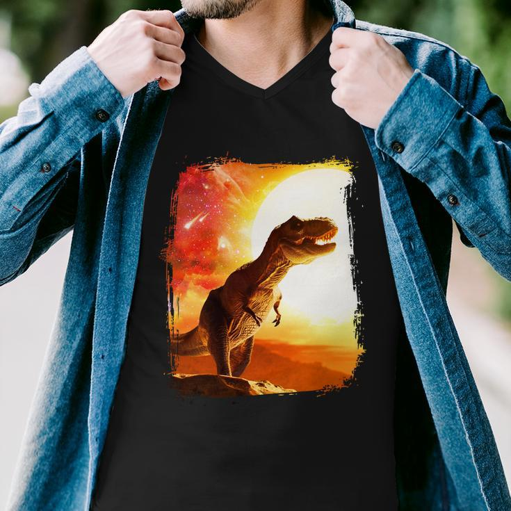 Desert Sun Galaxy Trex Dinosaur Men V-Neck Tshirt