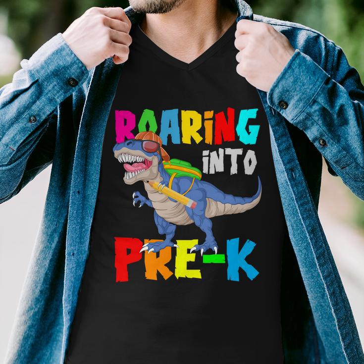 Dinosaur Roaring Into Prek Men V-Neck Tshirt