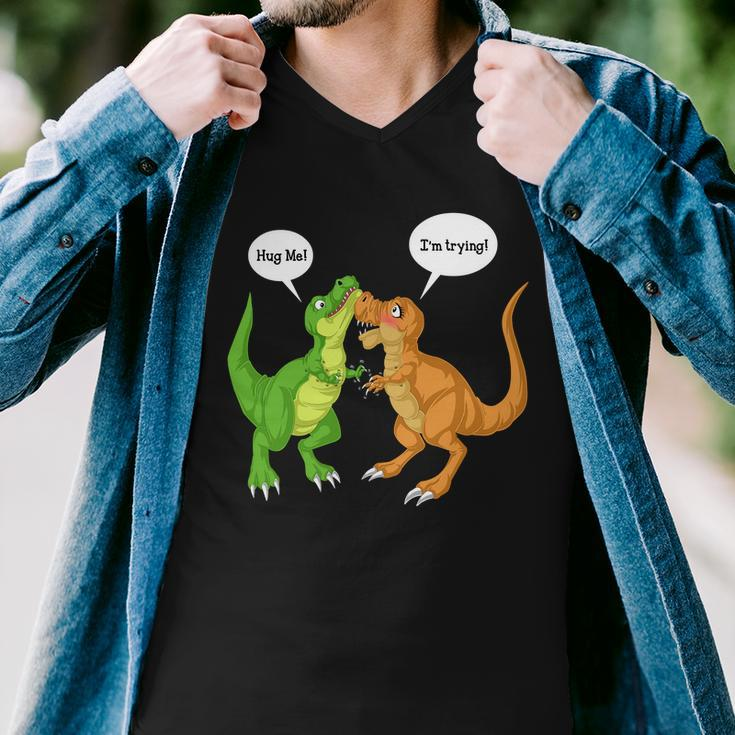 Dinosaur Trex Hug Me Im Trying Men V-Neck Tshirt