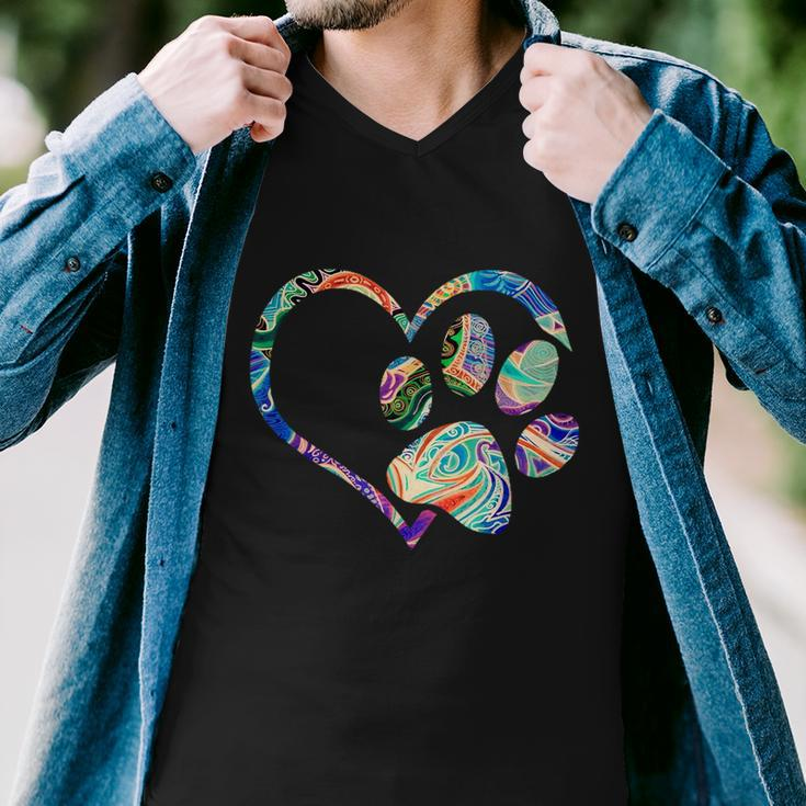 Dog Paw Print Tie Dye Rainbow Dog Lover Rescue Retro S Men V-Neck Tshirt