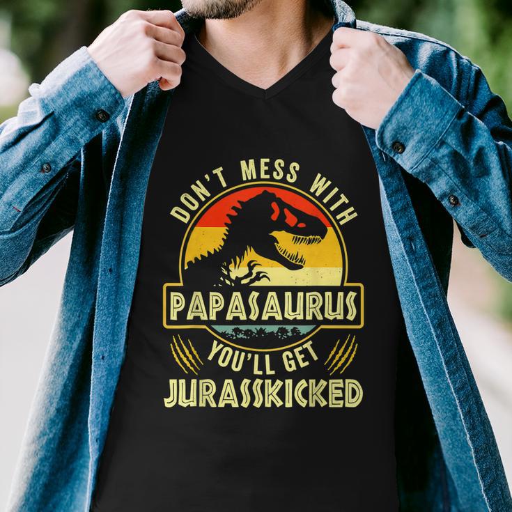 Dont Mess With Papasaurus Youll Get Jurasskicked Fathers Day Men V-Neck Tshirt