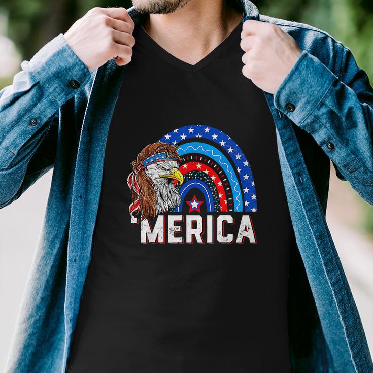 Eagle Mullet 4Th Of July Rainbow American Flag Men V-Neck Tshirt