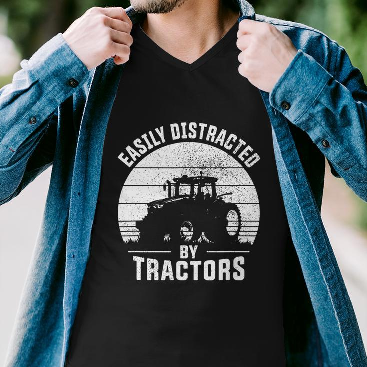 Easily Distracted By Tractors Farmer Tractor Funny Farming Tshirt Men V-Neck Tshirt