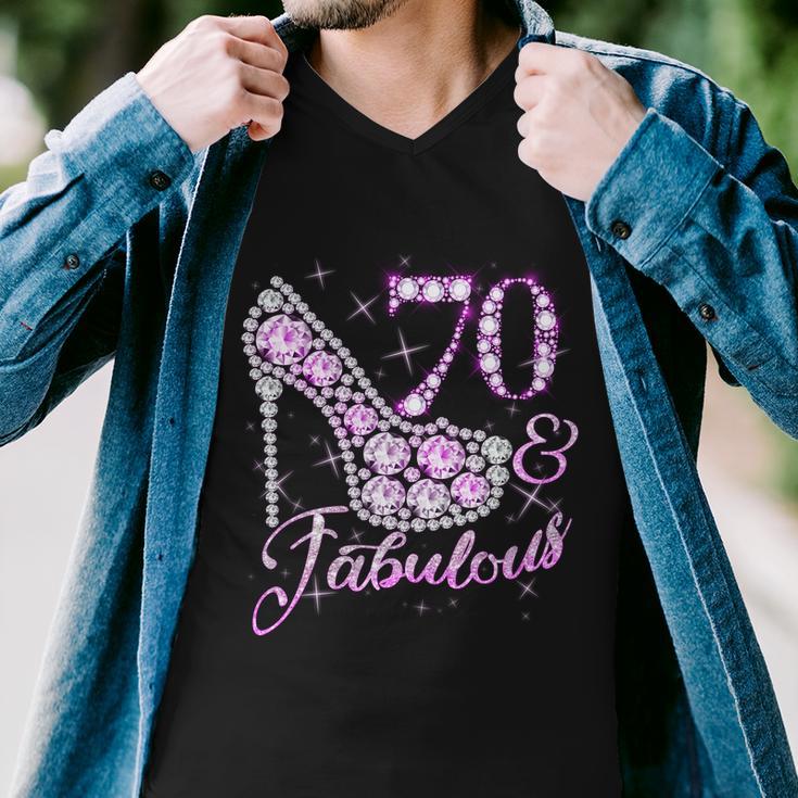 Fabulous & 70 Sparkly Shiny Heel 70Th Birthday V2 Men V-Neck Tshirt