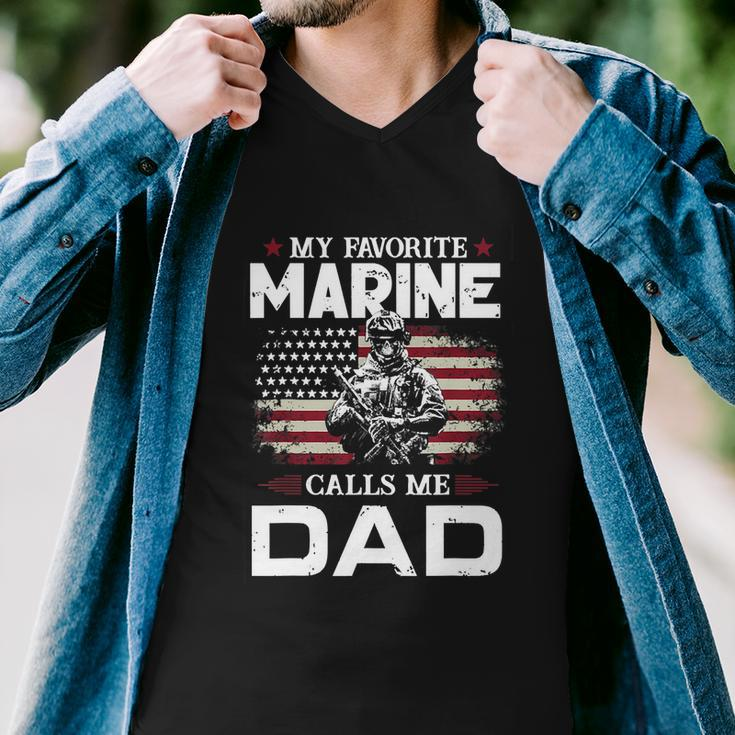 Fathers Day Flag My Favorite Marine Calls Me Dad Tshirt Men V-Neck Tshirt
