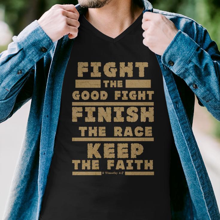 Fight The Good Fight Christian Faith Men V-Neck Tshirt