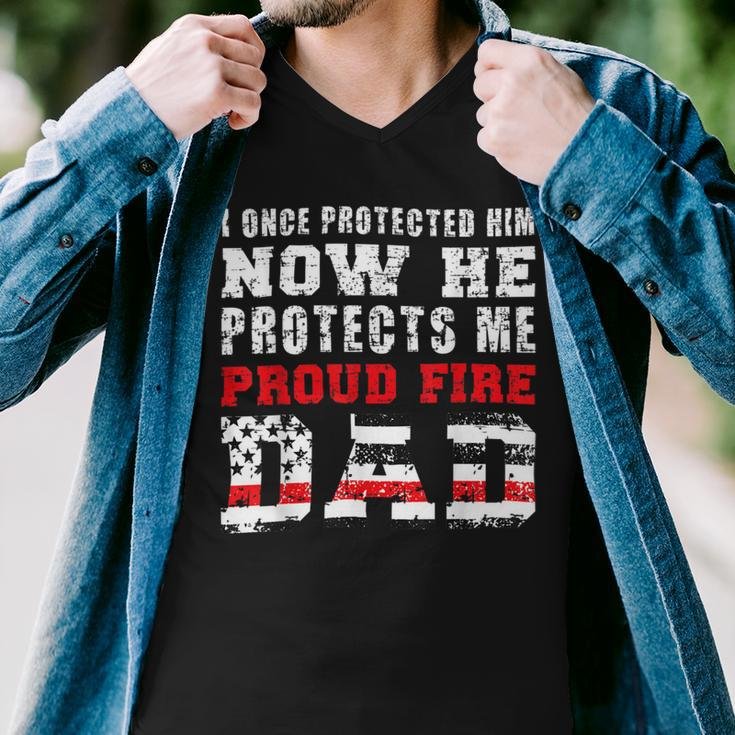Firefighter Proud Fire Dad Fireman Father Of A Firefighter Dad Men V-Neck Tshirt