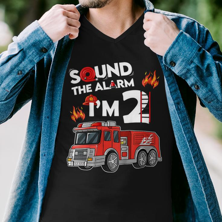 Firefighter Sound The Alarm Im 2 Little Firefighter 2Nd Birthday Men V-Neck Tshirt