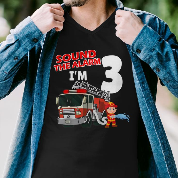 Firefighter Sound The Alarm Im 3 Years Old Firefighter Boy 3Rd Birthday Men V-Neck Tshirt
