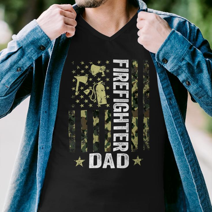 Firefighter Usa Flag Camouflage Firefighter Dad Patriotic Fathers Day_ Men V-Neck Tshirt
