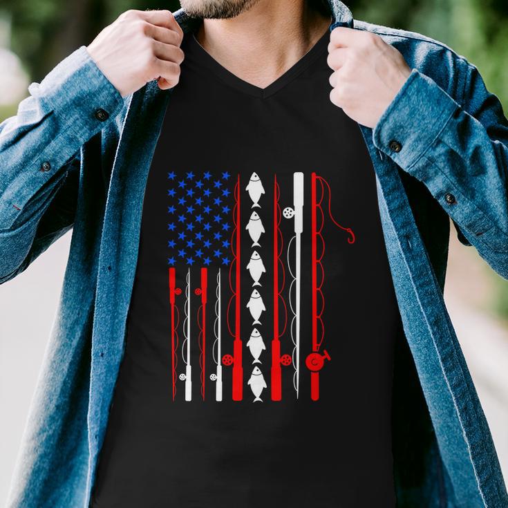 Fishing Lover Usa American Flag Fishing Rod Men V-Neck Tshirt