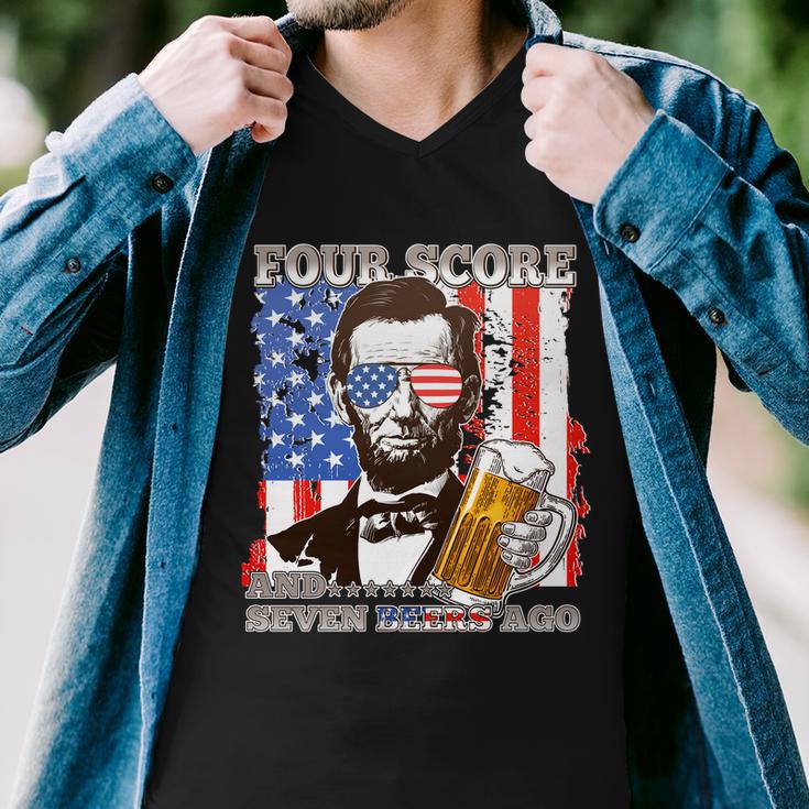 Funny Four Score And Seven Beers Ago Abe Lincoln Men V-Neck Tshirt