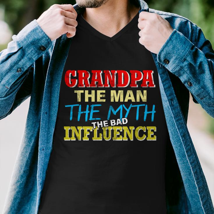 Funny Grandpa Man Myth The Bad Influence Tshirt Men V-Neck Tshirt