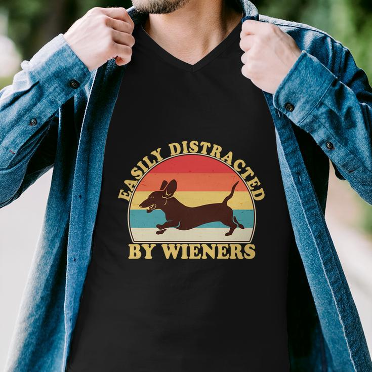 Funny Retro Easily Distracted By Wieners Dachshund Fan Men V-Neck Tshirt
