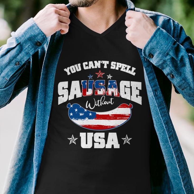 Funny You Cant Spell Sausage Without Usa Men V-Neck Tshirt