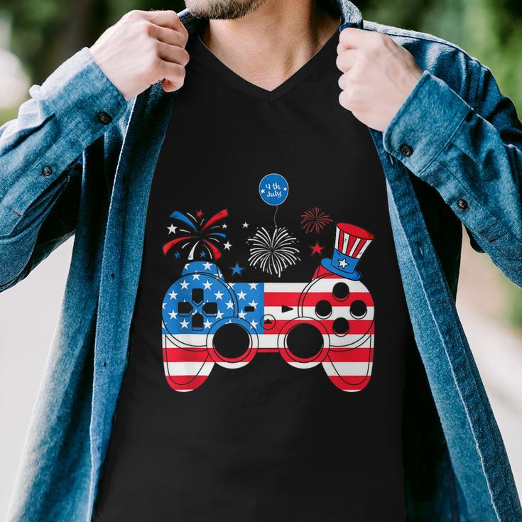 Gamer Video Gaming 4Th Of July Funny Men Boys American Flag Men V-Neck Tshirt