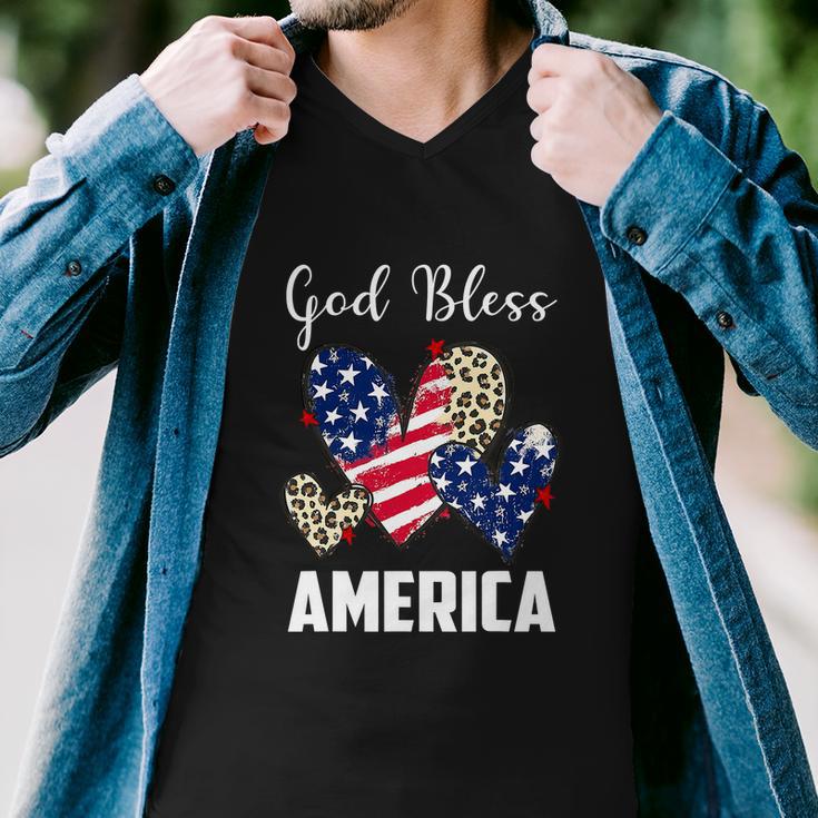 God Bless America Leopard Christian 4Th Of July Men V-Neck Tshirt