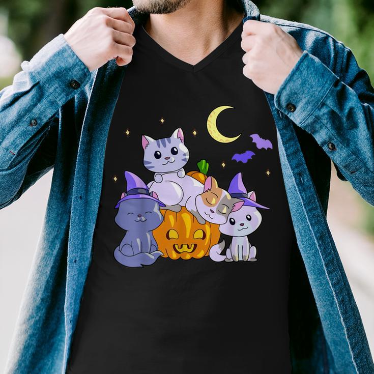 Halloween Cats Anime Cat Kawaii Neko Pumpkin Cat Lover Witch V3 Men V-Neck Tshirt