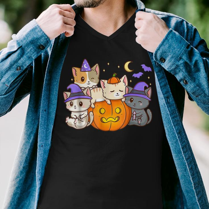 Halloween Cats Anime Cat Kawaii Neko Pumpkin Cat Lover Witch V4 Men V-Neck Tshirt