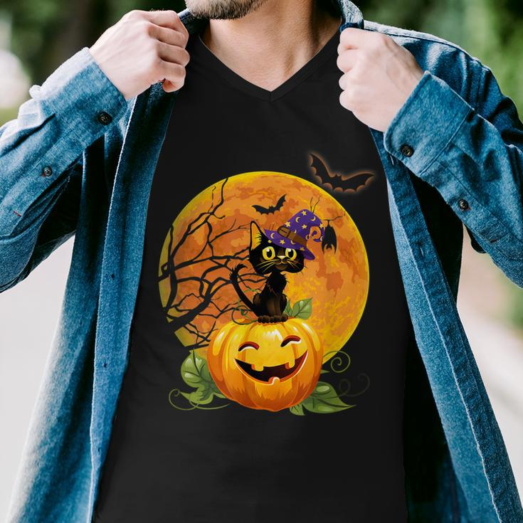 Halloween Cute Witch Cat Mom Pumpkin Moon Spooky Cat Men V-Neck Tshirt