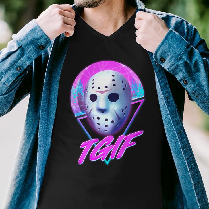 Halloween Retro 80S Tgif Jason Mask Tshirt Men V-Neck Tshirt