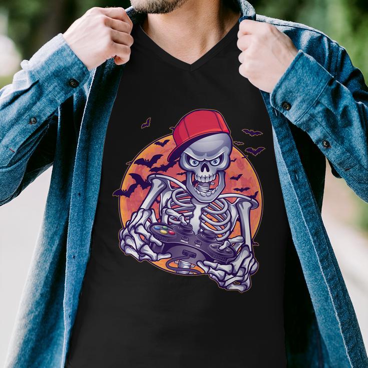 Halloween Video Gamer Skeleton Tshirt Men V-Neck Tshirt