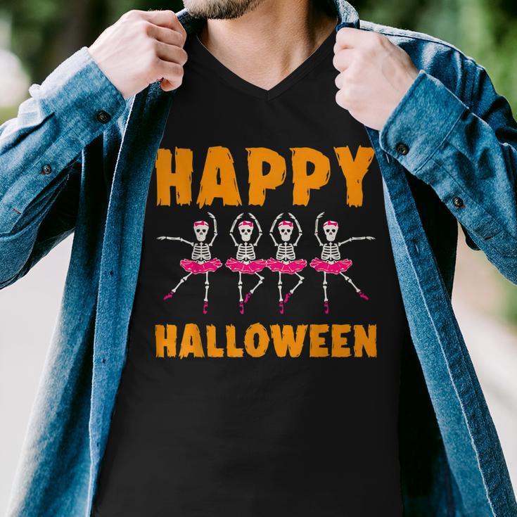 Happy Halloween Lazy Costume Dancing Skeleton Ballerina Men V-Neck Tshirt