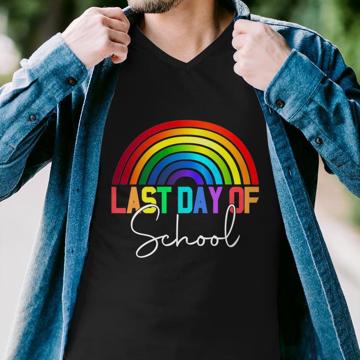 Happy Last Day Of School Teacher Student Graduation Rainbow Gift Men V-Neck Tshirt