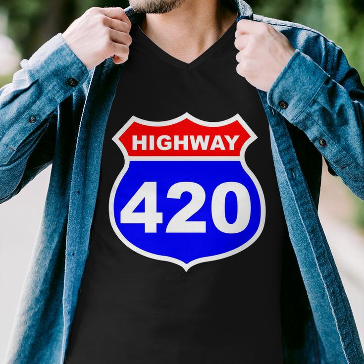 Highway 420 Sign Weed Tshirt Men V-Neck Tshirt