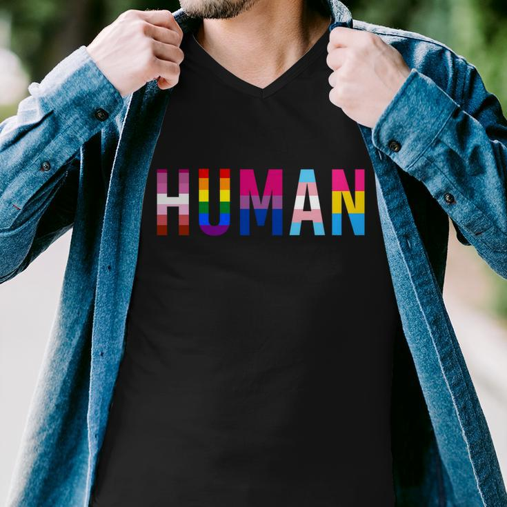 Human Lgbt Flag Gay Pride Month Transgender Rainbow Lesbian Gift Tshirt Men V-Neck Tshirt