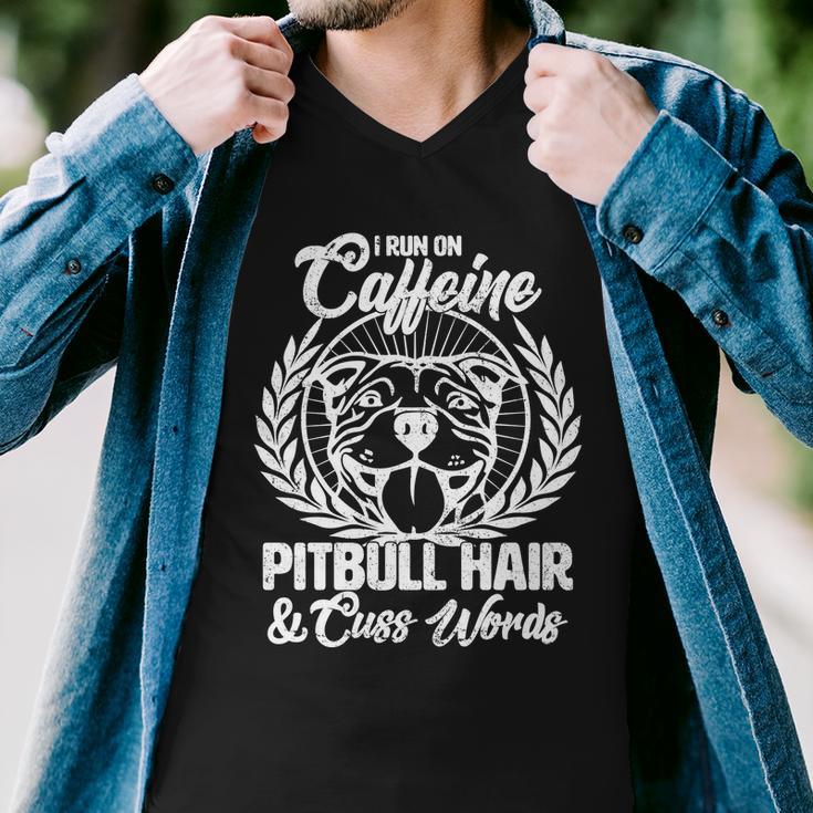 I Run On Caffeine Pitbull Hair And Cuss Words Men V-Neck Tshirt