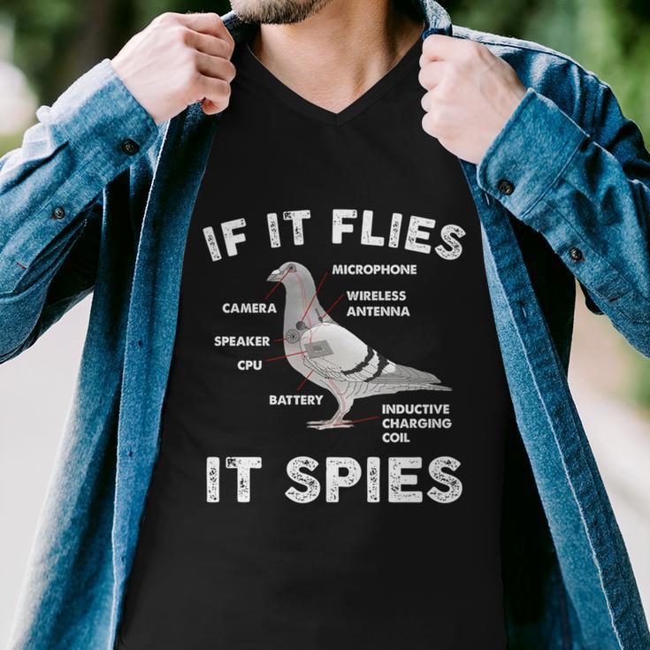 If It Flies It Spies Pigeon Anatomy Bird Arent Real Men V-Neck Tshirt