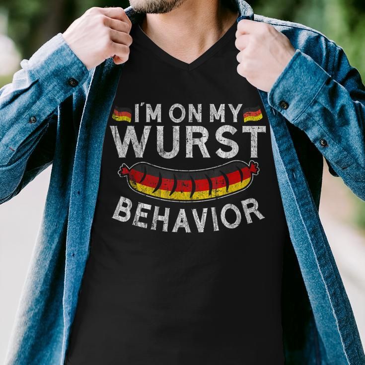 Im On My Wurst Behavior Funny German Oktoberfest Germany Men V-Neck Tshirt