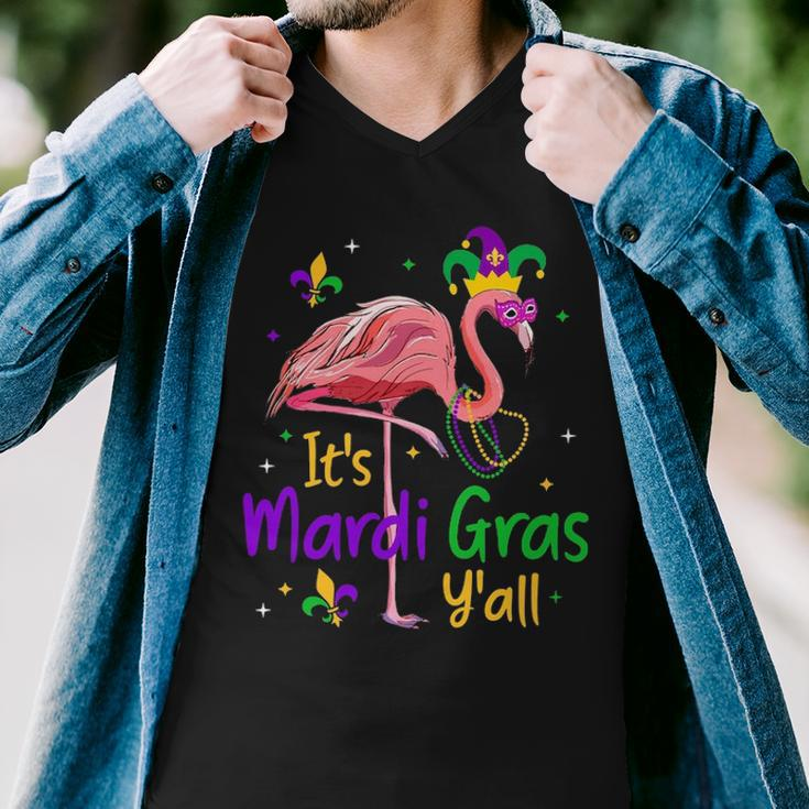 It S Mardi Gras Y All Funny Flamingo Mardi Gras Men V-Neck Tshirt