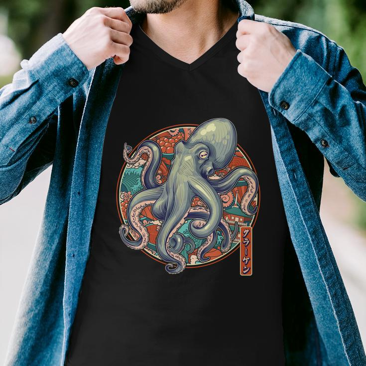 Japanese Kracken Octopus Monster Men V-Neck Tshirt