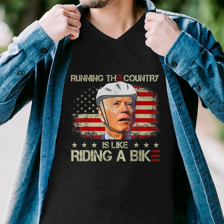 Joe Biden Falling Off Bike Running The Country Is Like Riding A Bike V2 Men V-Neck Tshirt