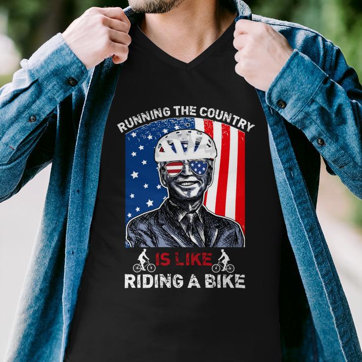 Joe Biden Falling Off His Bicycle Funny Biden Falls Off Bike V7 Men V-Neck Tshirt