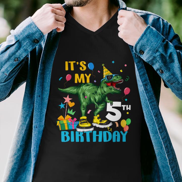 Kids Boys Its My 5Th Birthday Happy 5 Year Trex Tshirt Men V-Neck Tshirt