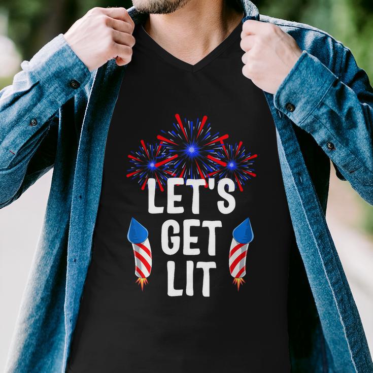 Lets Get Lit 4Th Of July With Fireworks Gift Men V-Neck Tshirt