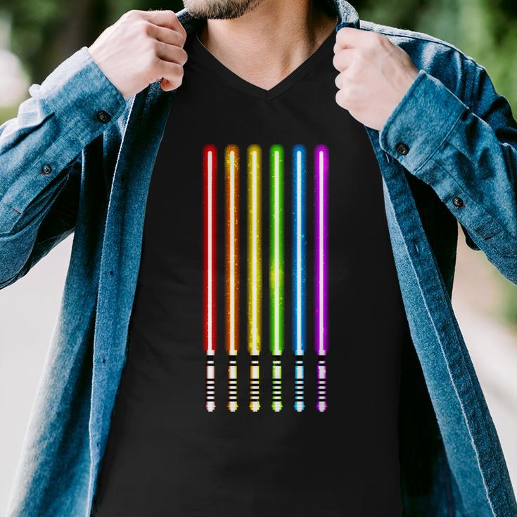 Lgbt Flag Light Swords Saber Gay Pride Men V-Neck Tshirt