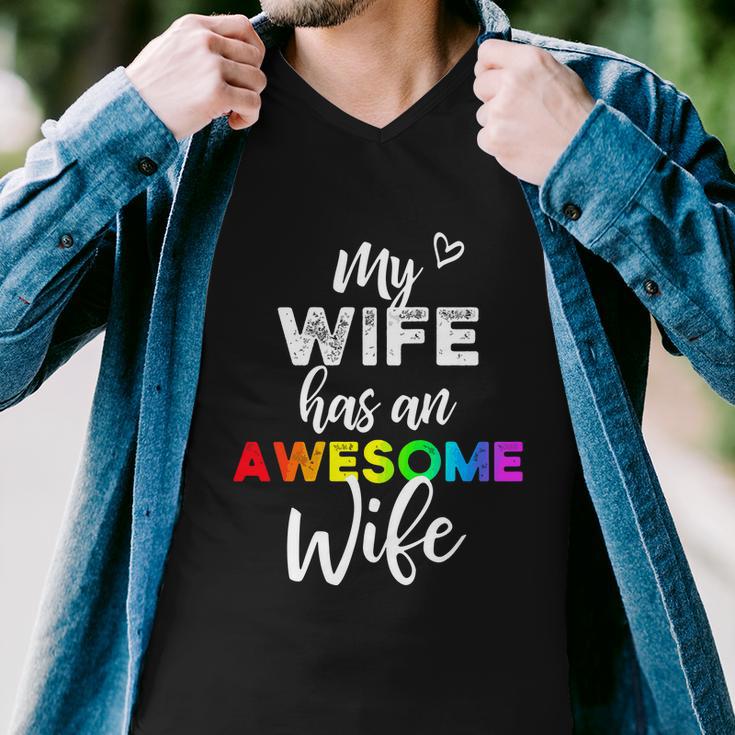 Lgbt Pride Gay Lesbian Support My Wife Has An Awesome Wife Men V-Neck Tshirt