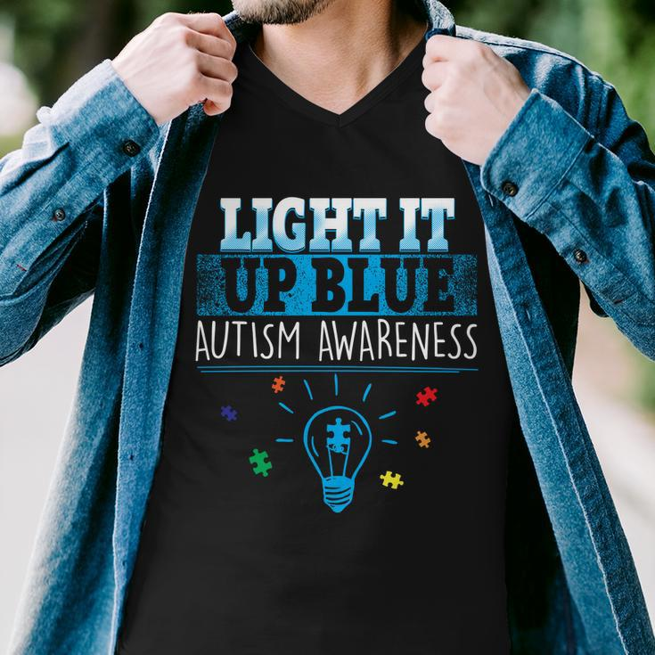 Light It Up Blue Autism Puzzle Bulb Tshirt Men V-Neck Tshirt
