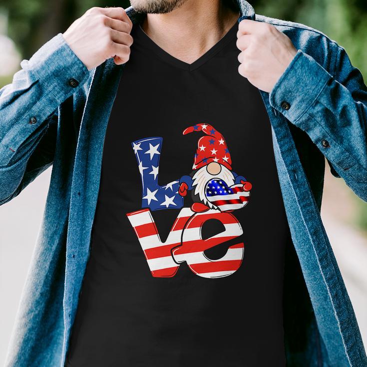 Love Gnome American Flag Funny 4Th Of July Men V-Neck Tshirt