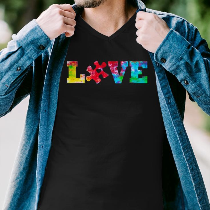 Love Puzzle Pieces Heart Autism Awareness Tie Dye Gifts Men V-Neck Tshirt