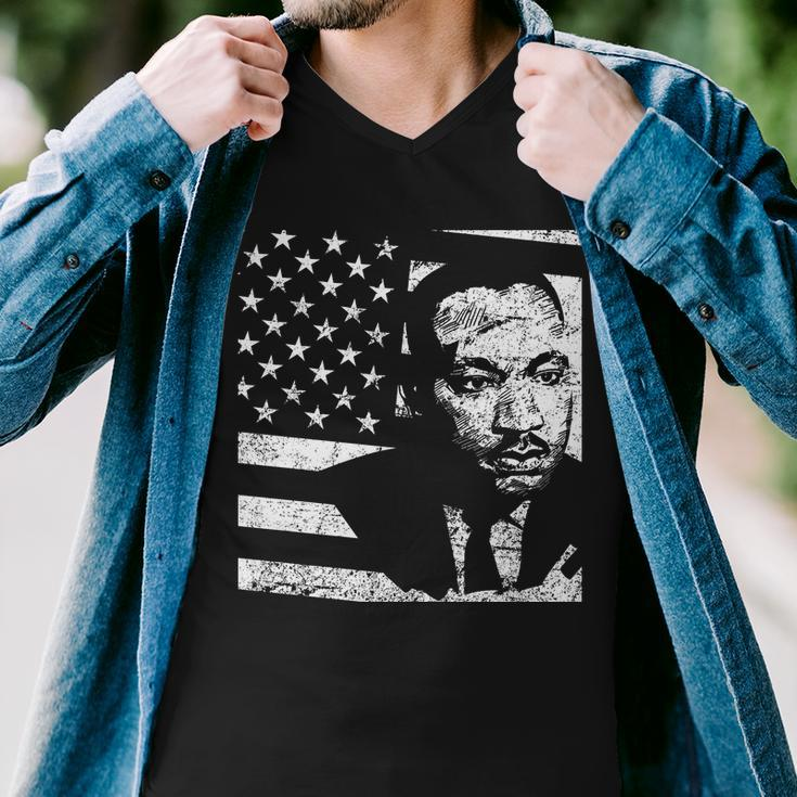 Martin Luther King Jr Distressed Mlk Flag Men V-Neck Tshirt