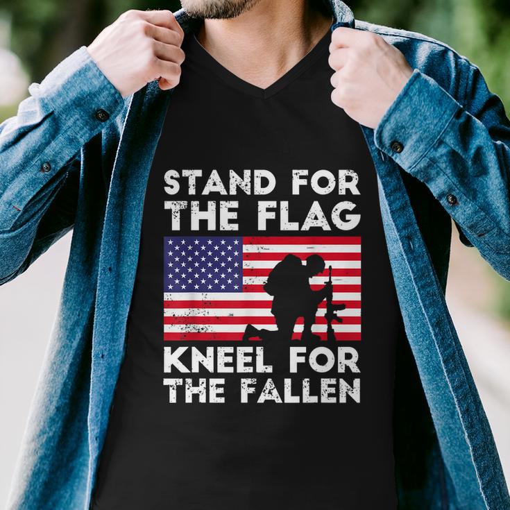 Memorial Day Patriotic Military Veteran American Flag Stand For The Flag Kneel For The Fallen Men V-Neck Tshirt