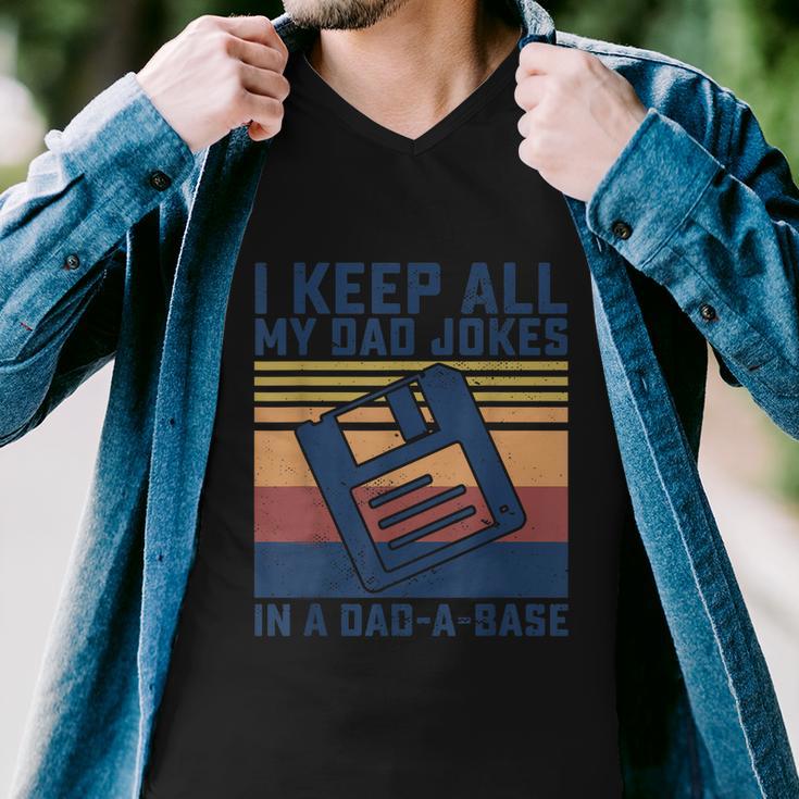 Mens I Keep All My Dad Jokes In A Dadabase Vintage Father Dad Men V-Neck Tshirt