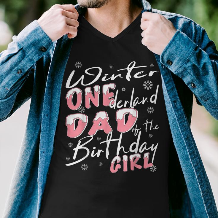Mens Winter Onederland Dad Of Birthday Girl 1St Birthday Theme Men V-Neck Tshirt