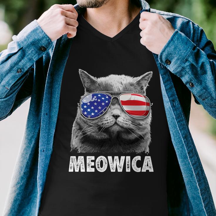 Meowica Cat 4Th Of July Merica Men Women Usa American Flag Men V-Neck Tshirt