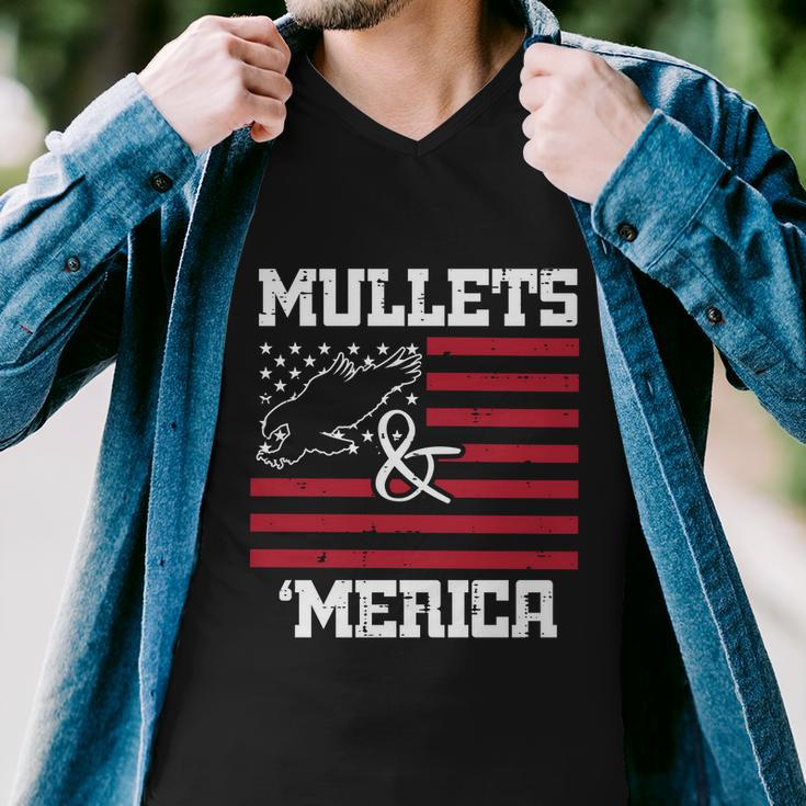 Mullets And Merica Eagle American Flag Fourth 4Th Of July Great Gift Men V-Neck Tshirt